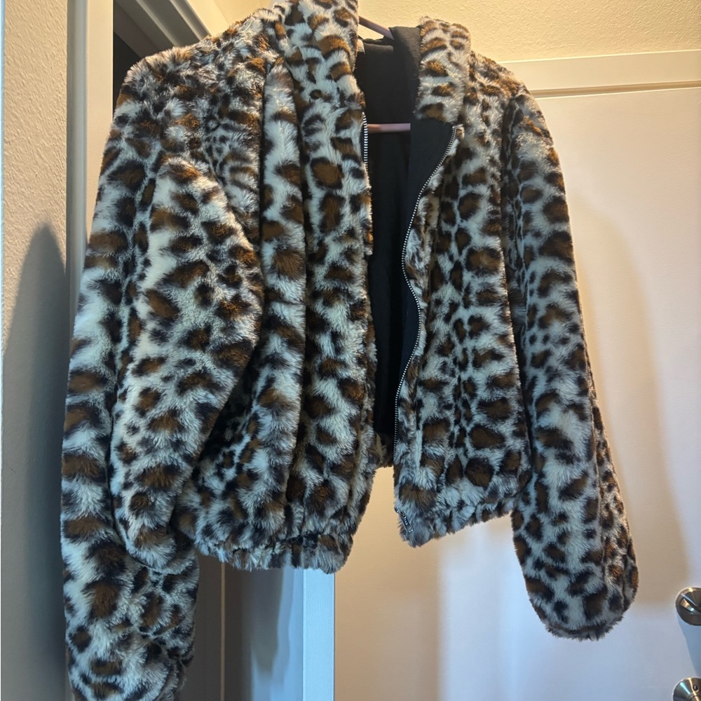 Topshop Animal Print Faux Fur Coat